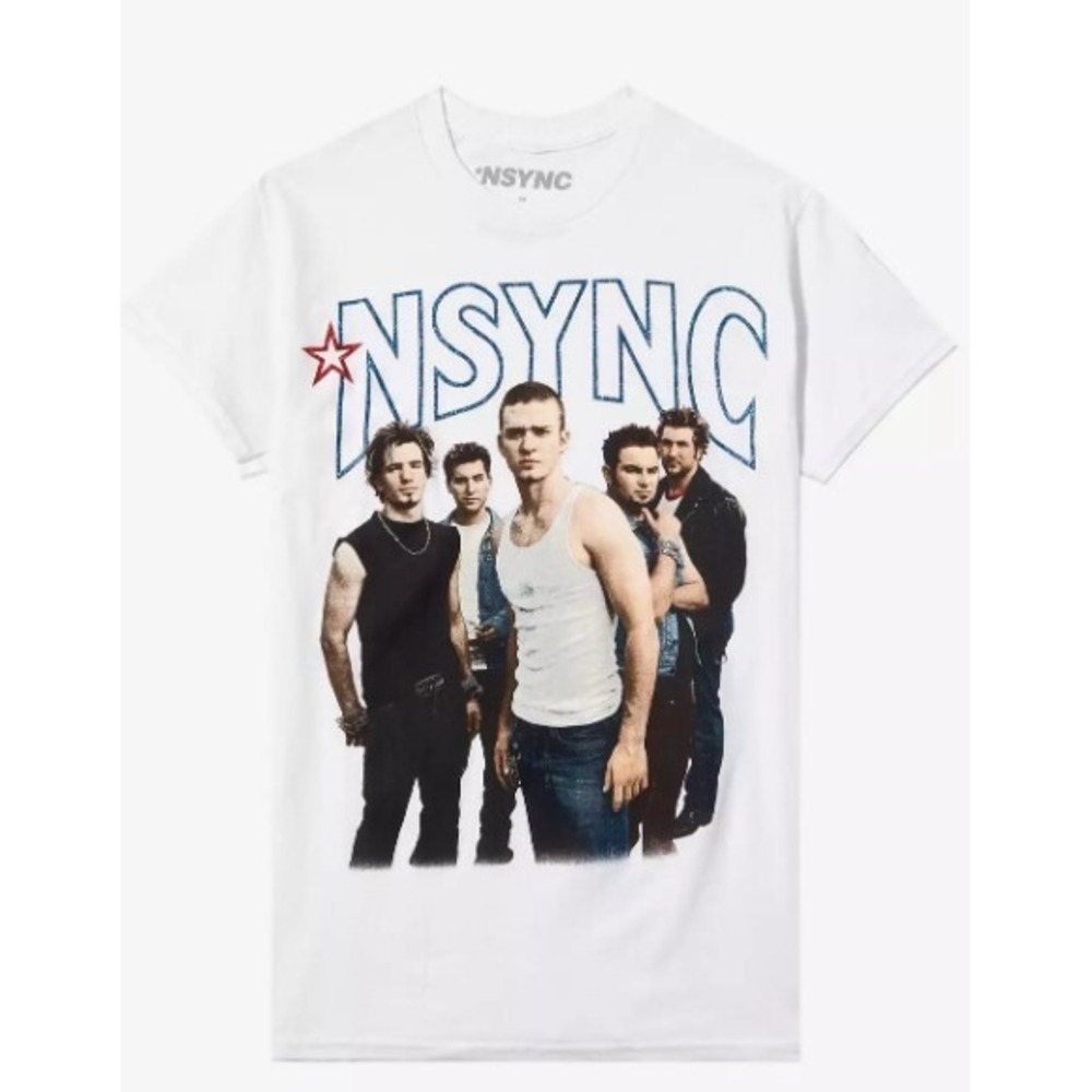 NSYNC Glitter Logo‎ Boyfriend White Tee Shirt Retro Women 2X NWT
